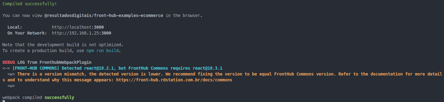 Warning in development build because detected common dependency with lower MINOR/PATCH version